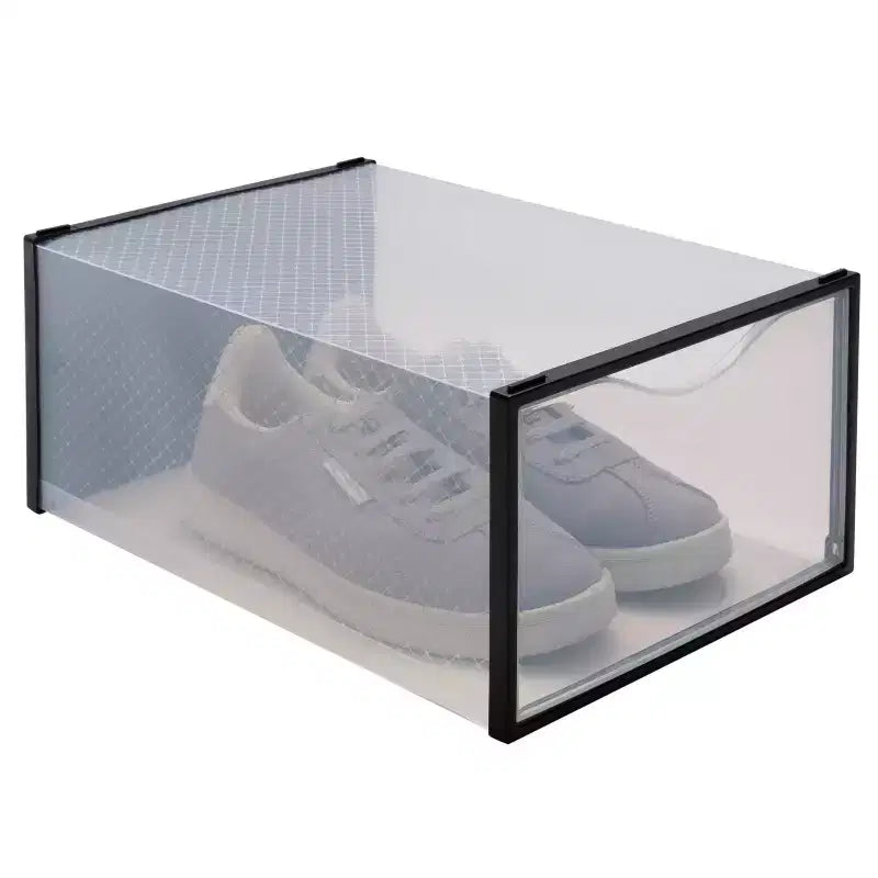 Scatola per Scarpe con Apertura Frontale a Scomparsa Confezione da 12 Nera: Cassetti Contenitori in Plastica per Scarpe, Nessun Montaggio Richiesto