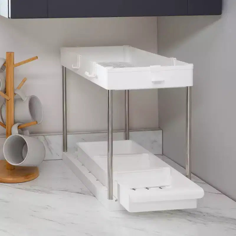 Organizzatore per lavello a 2 ripiani con cassetto bianco