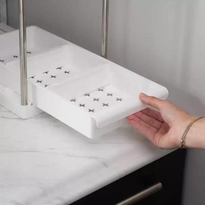 Organizzatore per lavello a 2 ripiani con cassetto bianco