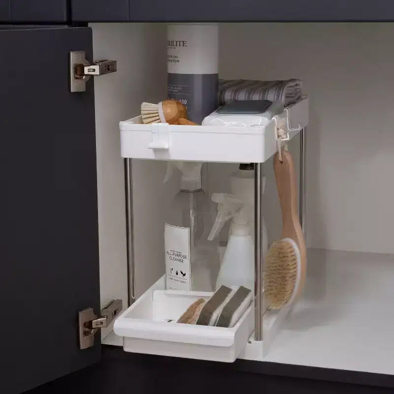 Organizzatore per lavello a 2 ripiani con cassetto bianco