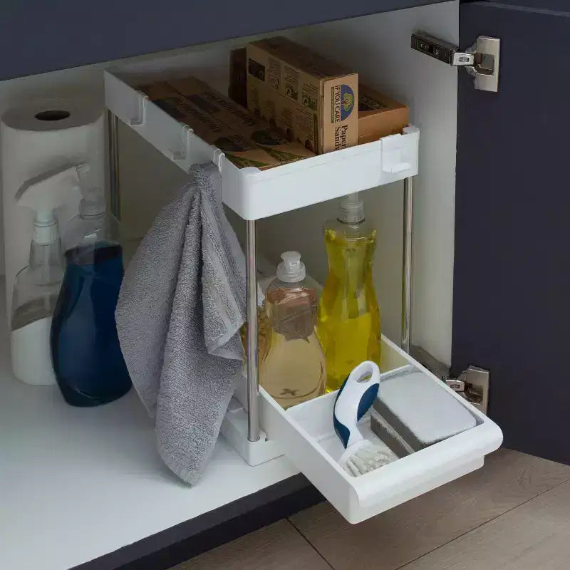 Organizzatore per lavello a 2 ripiani con cassetto bianco