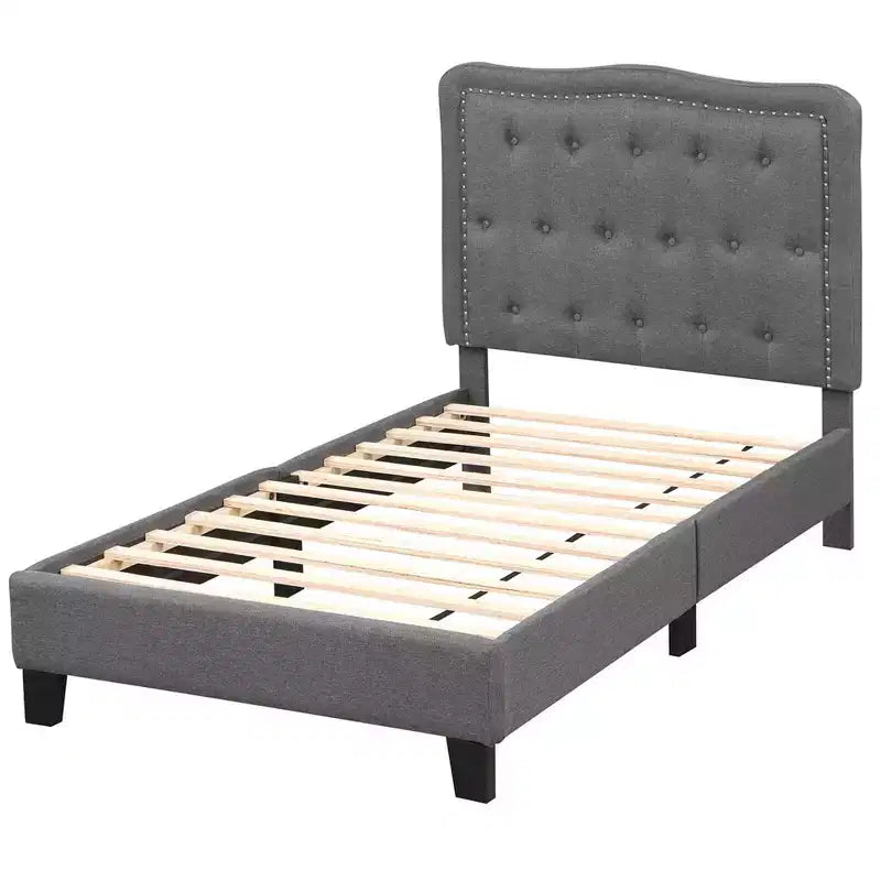 Struttura letto singola con testiera capitonné alta 117 cm e supporto a doghe in legno