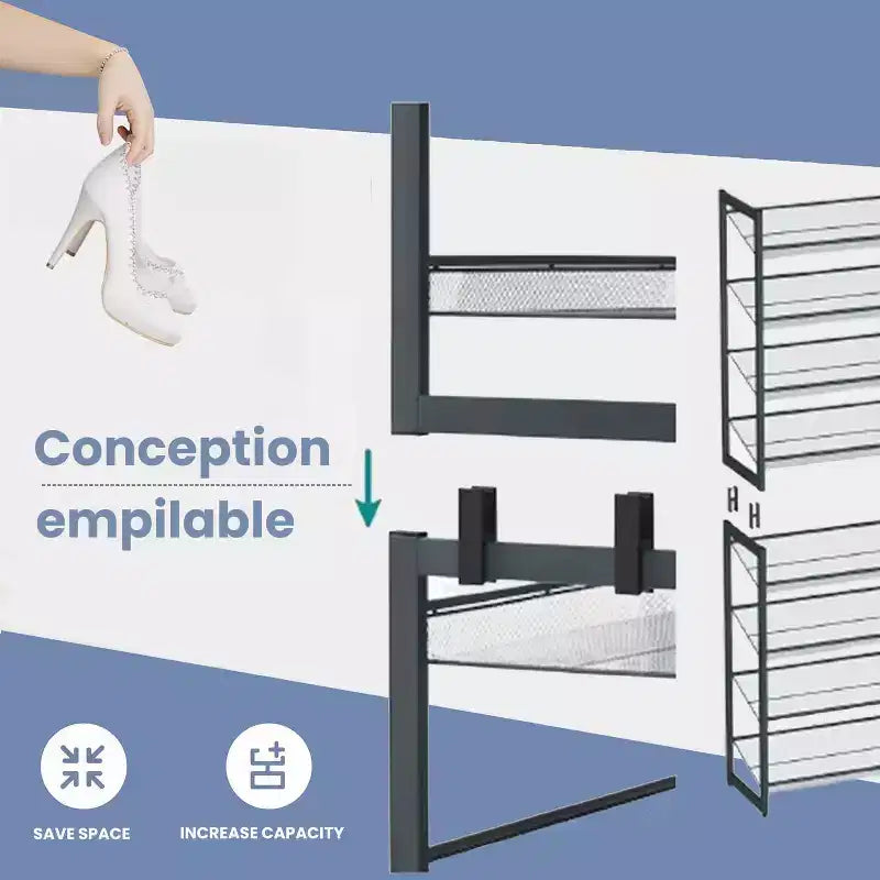 Scarpiera, Organizer per Scarpe a 8 Livelli, Scarpiera in Metallo per Garage, Ingresso, Confezione da 2, Scaffale per Scarpe Impilabile a 4 Livelli