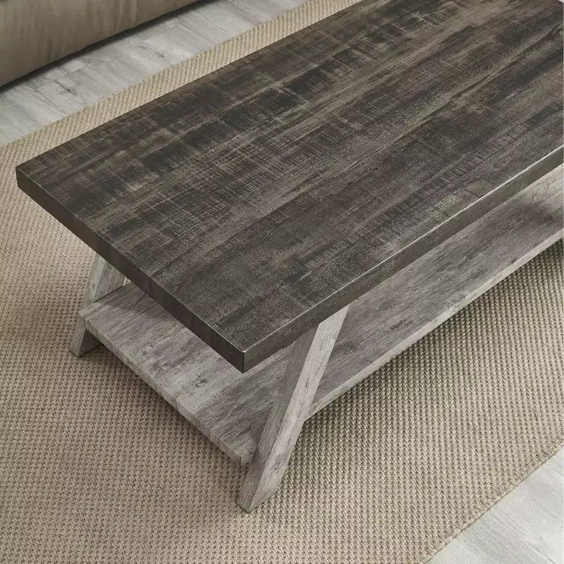 Tavolino da Caffè Athens Contemporary 3 pezzi con Ripiano in Legno, in Noce Weathered e Grigio