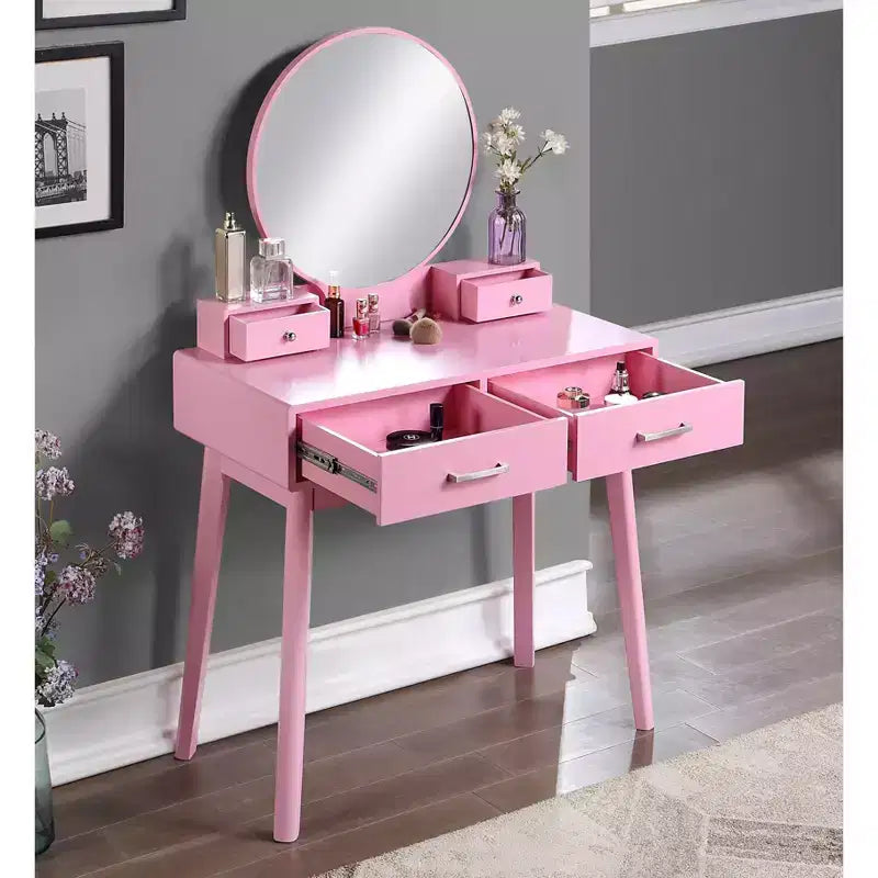 Mobile Toeletta e Sgabello Liannon in Legno Contemporaneo, Rosa
