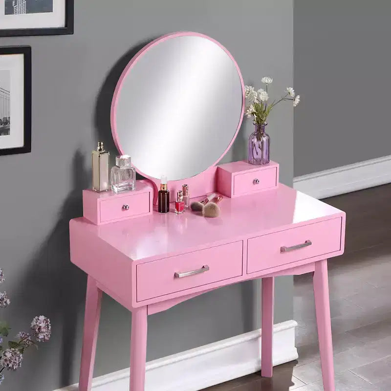 Mobile Toeletta e Sgabello Liannon in Legno Contemporaneo, Rosa