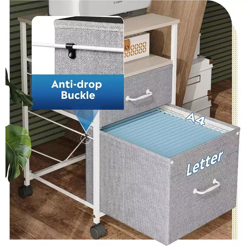 Cassettiera Mobile con rotelle, Supporto per Stampante con Ripiano Aperto, Classificatore Verticale in Tessuto per Documenti A4 o Letter per Ufficio Domestico