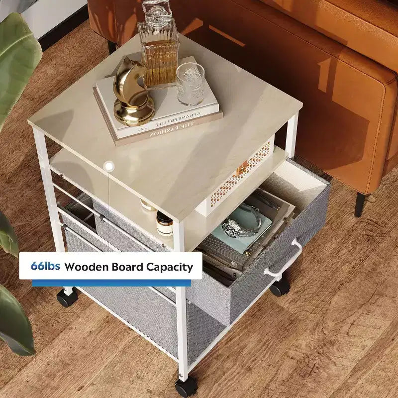 Cassettiera Mobile con rotelle, Supporto per Stampante con Ripiano Aperto, Classificatore Verticale in Tessuto per Documenti A4 o Letter per Ufficio Domestico