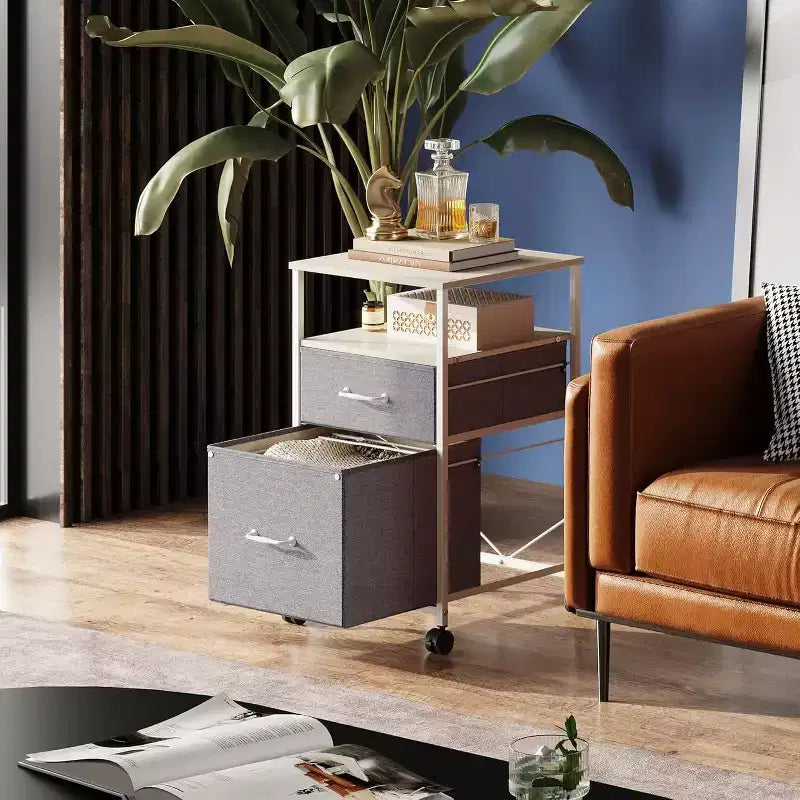 Cassettiera Mobile con rotelle, Supporto per Stampante con Ripiano Aperto, Classificatore Verticale in Tessuto per Documenti A4 o Letter per Ufficio Domestico