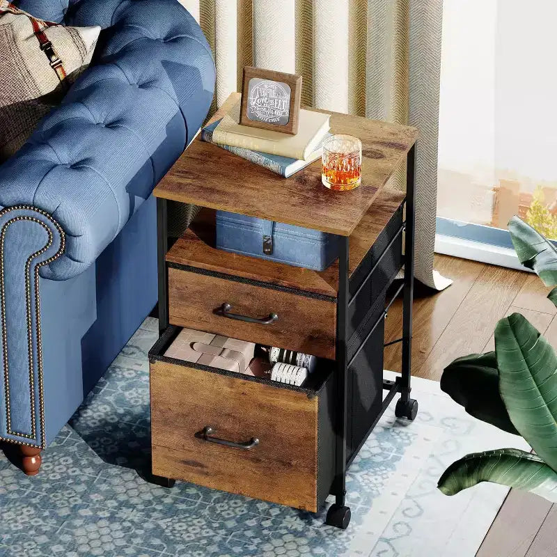 Cassettiera Mobile con rotelle, Supporto per Stampante con Ripiano Aperto, Classificatore Verticale in Tessuto per Documenti A4 o Letter per Ufficio Domestico