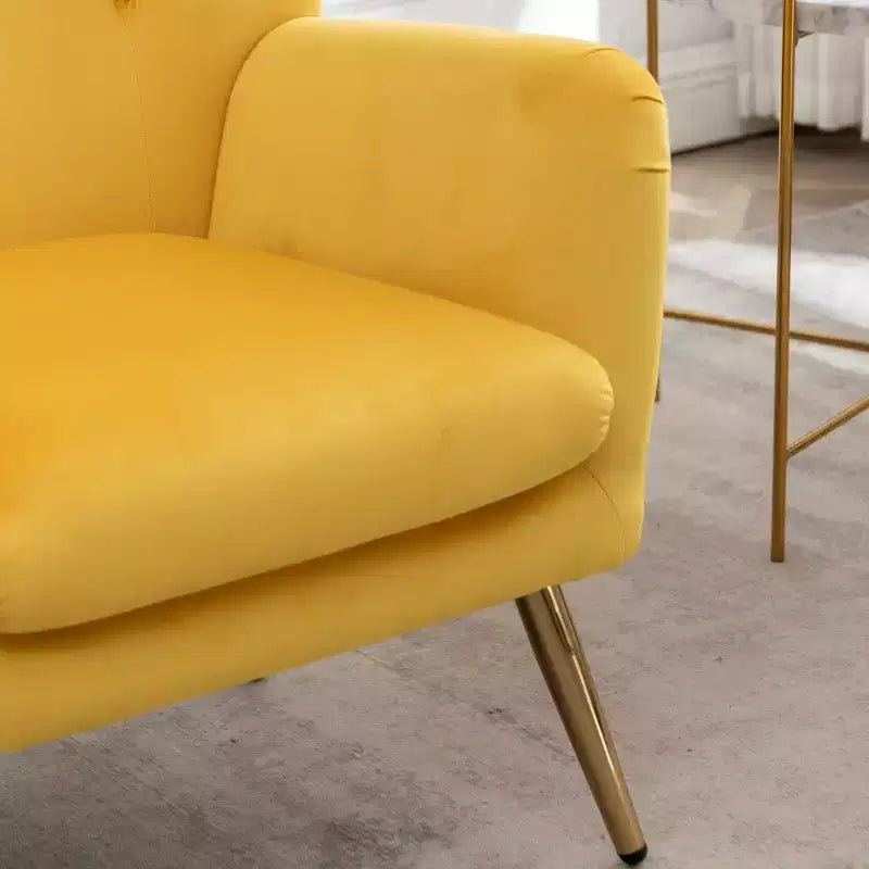 Poltrona d'accento Soveral Velvet Button-Tufted con schienale a orecchioni, Gialla