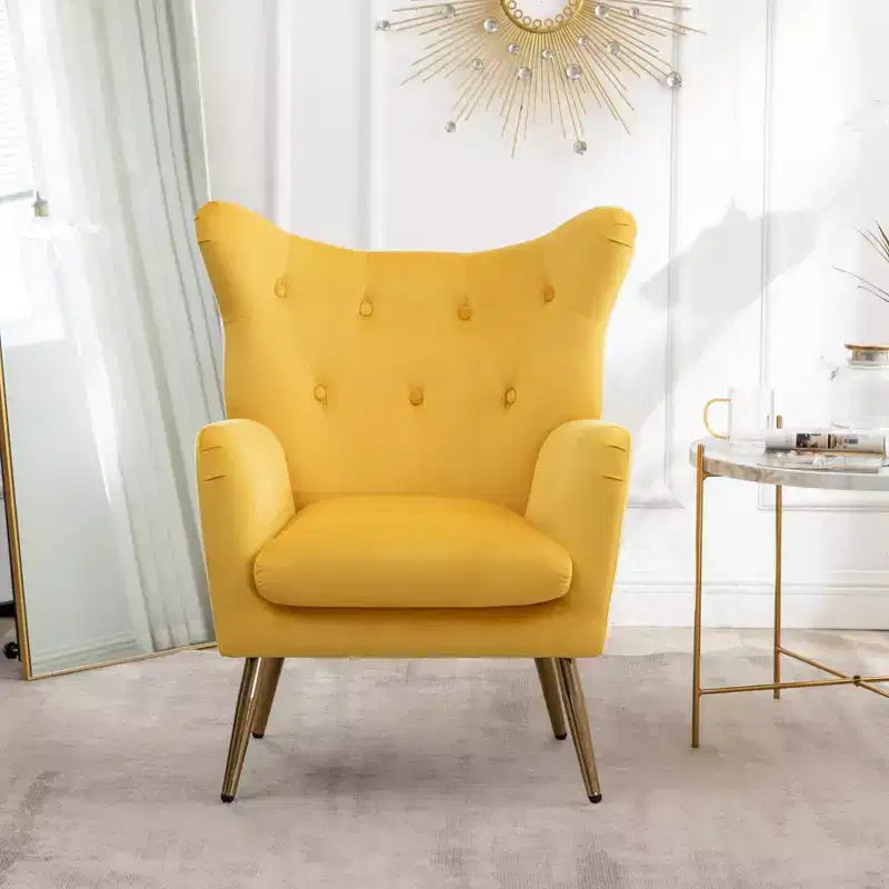 Poltrona d'accento Soveral Velvet Button-Tufted con schienale a orecchioni, Gialla