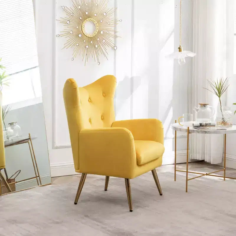 Poltrona d'accento Soveral Velvet Button-Tufted con schienale a orecchioni, Gialla