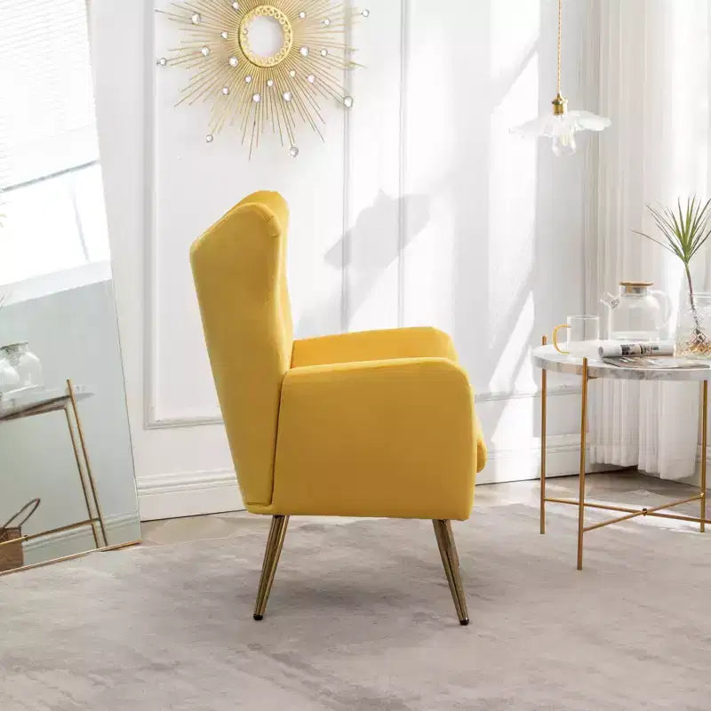 Poltrona d'accento Soveral Velvet Button-Tufted con schienale a orecchioni, Gialla