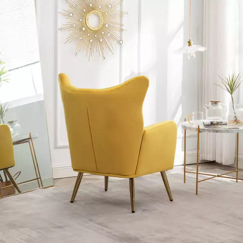 Poltrona d'accento Soveral Velvet Button-Tufted con schienale a orecchioni, Gialla