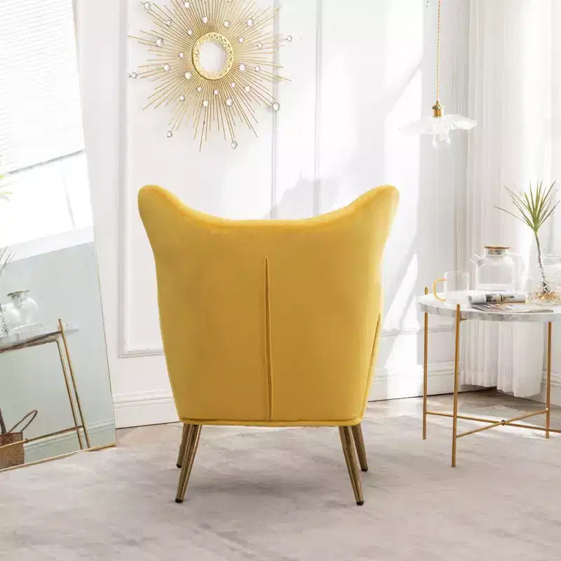 Poltrona d'accento Soveral Velvet Button-Tufted con schienale a orecchioni, Gialla