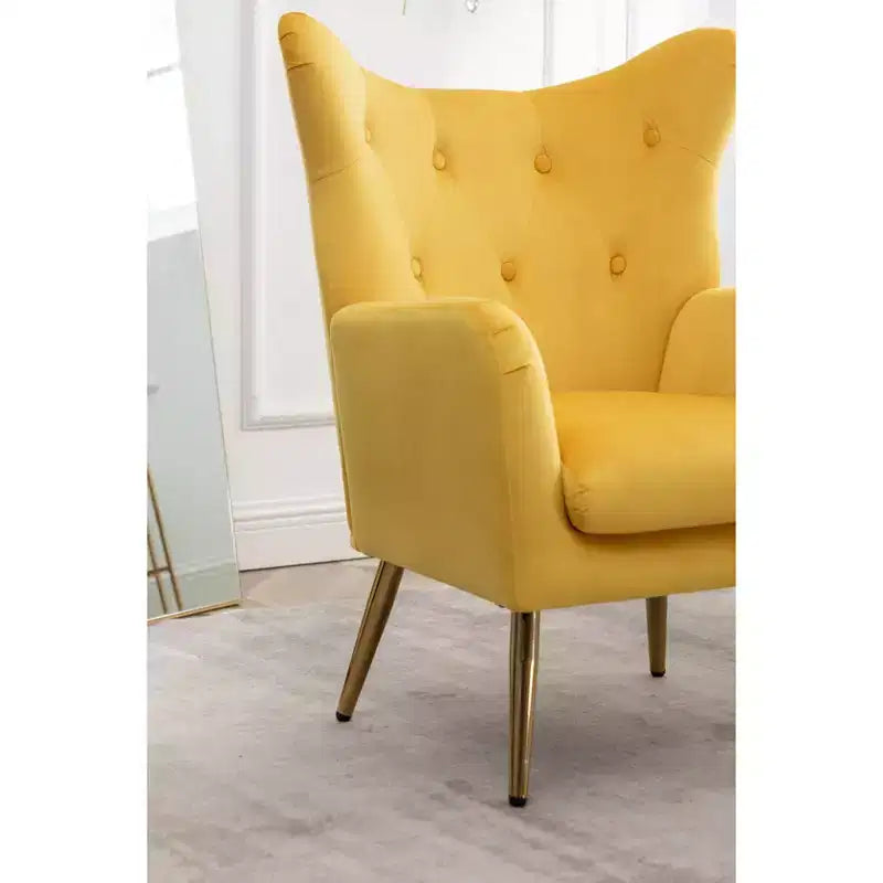 Poltrona d'accento Soveral Velvet Button-Tufted con schienale a orecchioni, Gialla