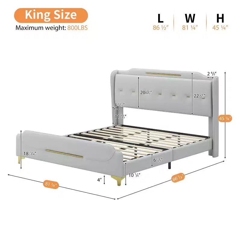 Letto King imbottito in ecopelle con testiera ad alette