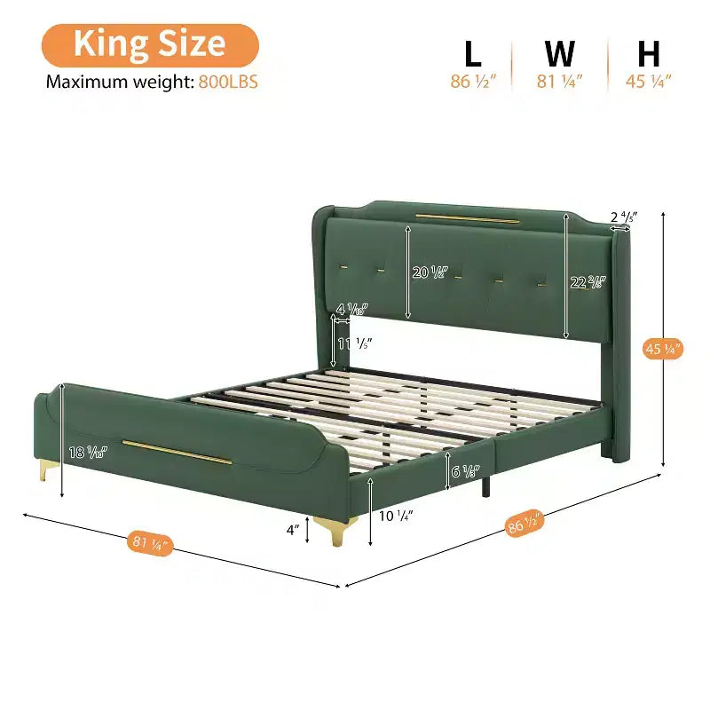 Letto King imbottito in ecopelle con testiera ad alette