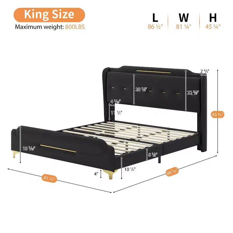 Letto King imbottito in ecopelle con testiera ad alette