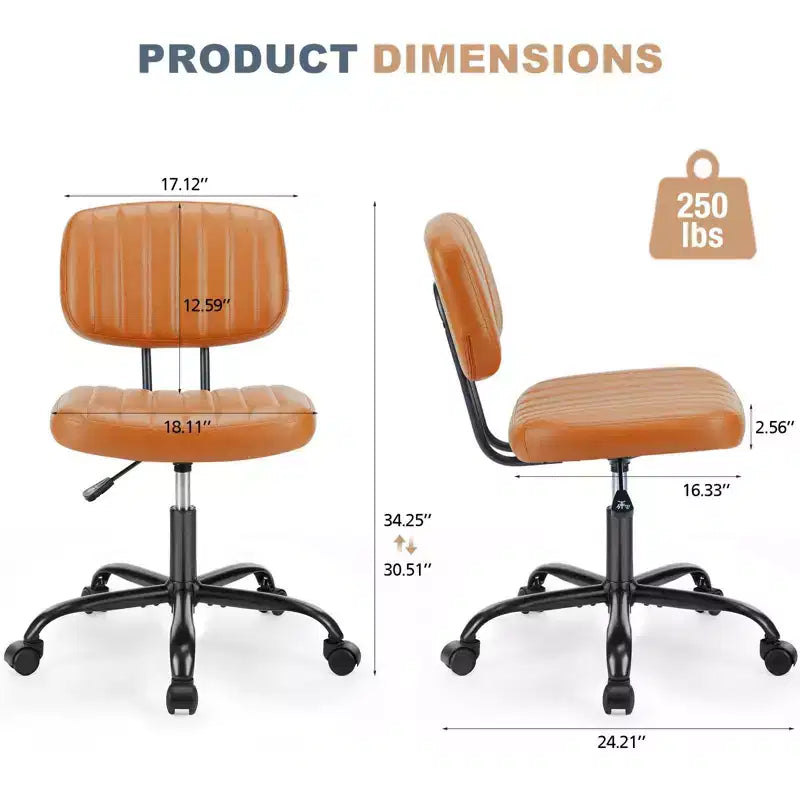 Sedia da ufficio ergonomica piccola senza braccioli in pelle PU per computer