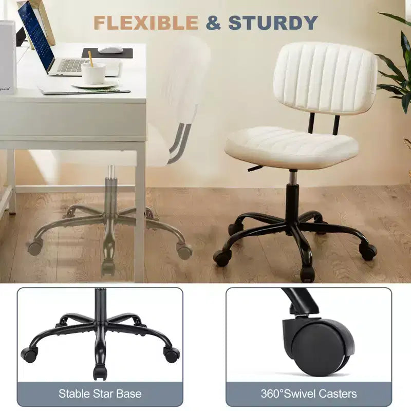 Sedia da ufficio ergonomica piccola senza braccioli in pelle PU per computer