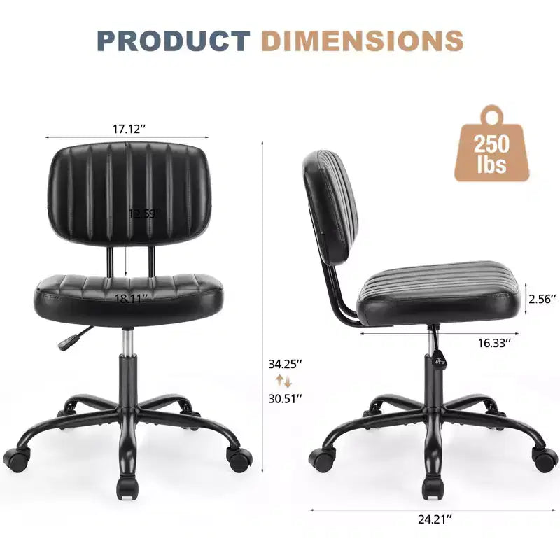 Sedia da ufficio ergonomica piccola senza braccioli in pelle PU per computer