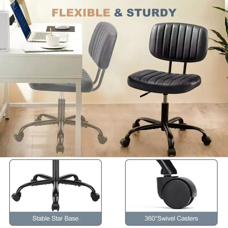 Sedia da ufficio ergonomica piccola senza braccioli in pelle PU per computer