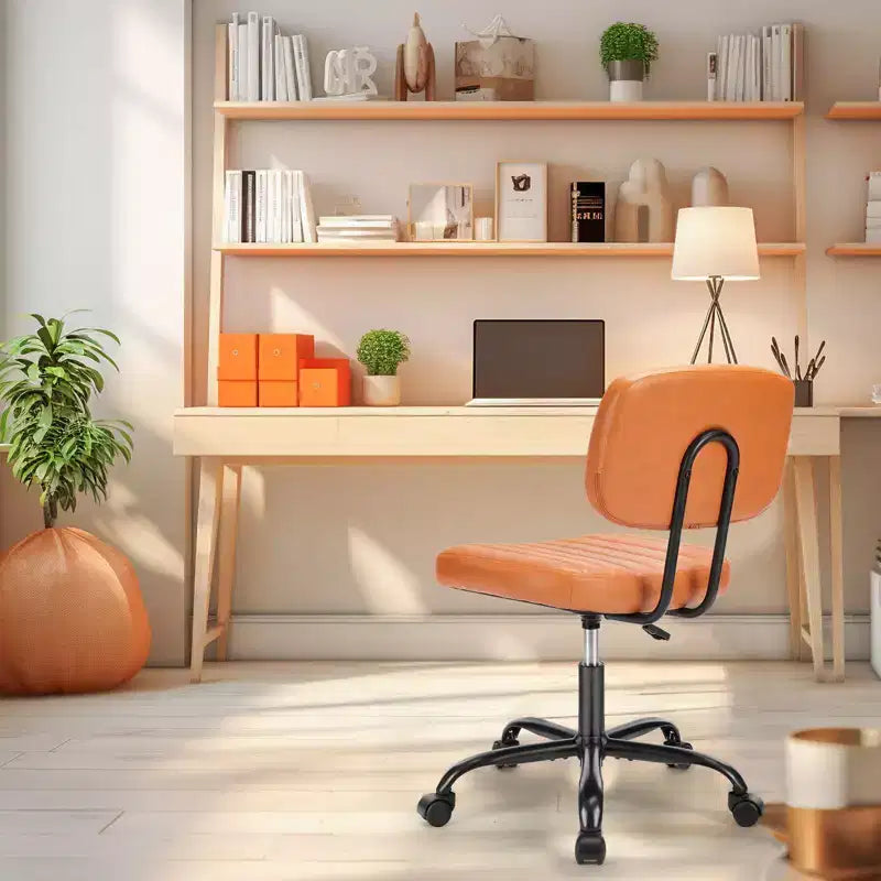 Sedia da ufficio ergonomica piccola senza braccioli in pelle PU per computer