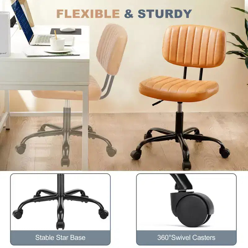 Sedia da ufficio ergonomica piccola senza braccioli in pelle PU per computer