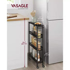 Carrello sottile con rotelle, carrello portaoggetti a 4 ripiani, carrello stretto con maniglia, profondo 13 cm, struttura in metallo, per cucina, sala da pranzo, soggiorno