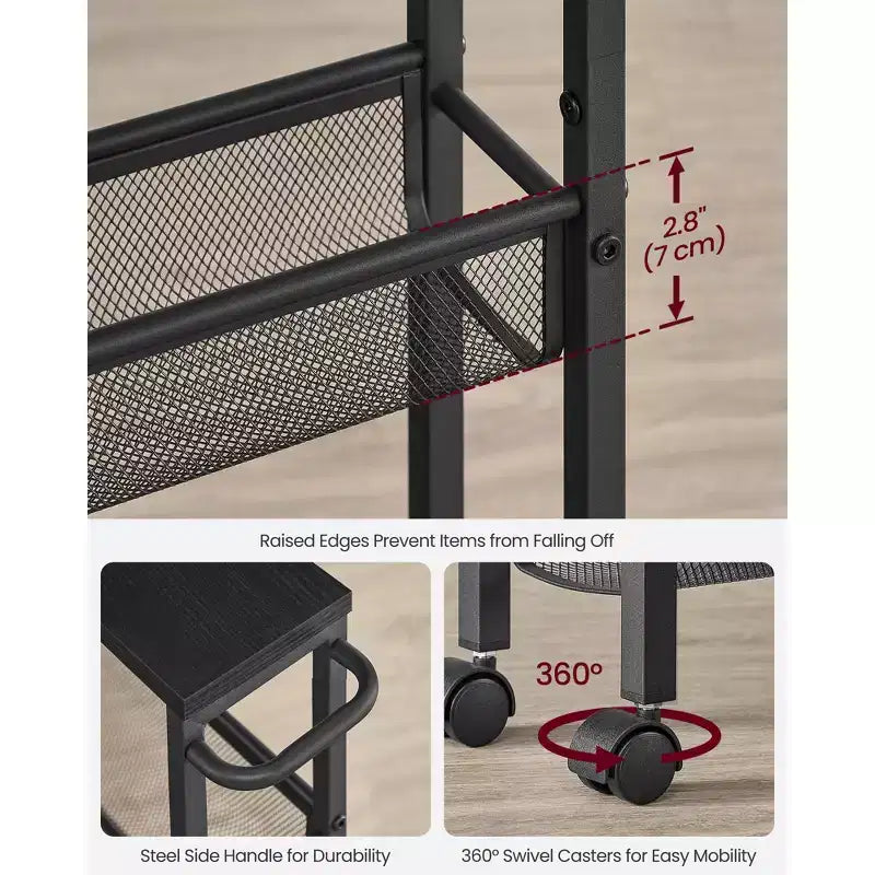 Carrello sottile con rotelle, carrello portaoggetti a 4 ripiani, carrello stretto con maniglia, profondo 13 cm, struttura in metallo, per cucina, sala da pranzo, soggiorno