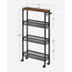 Carrello sottile con rotelle, carrello portaoggetti a 4 ripiani, carrello stretto con maniglia, profondo 13 cm, struttura in metallo, per cucina, sala da pranzo, soggiorno