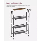 Carrello sottile con rotelle, carrello portaoggetti a 4 ripiani, carrello stretto con maniglia, profondo 13 cm, struttura in metallo, per cucina, sala da pranzo, soggiorno