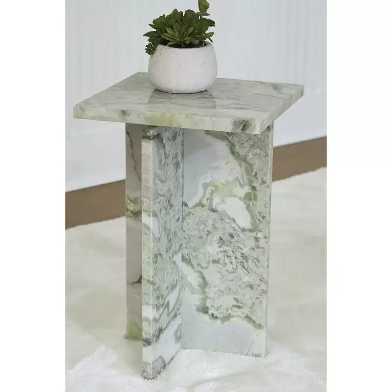 Tavolino d'appoggio Deaconwell in marmo bianco e verde