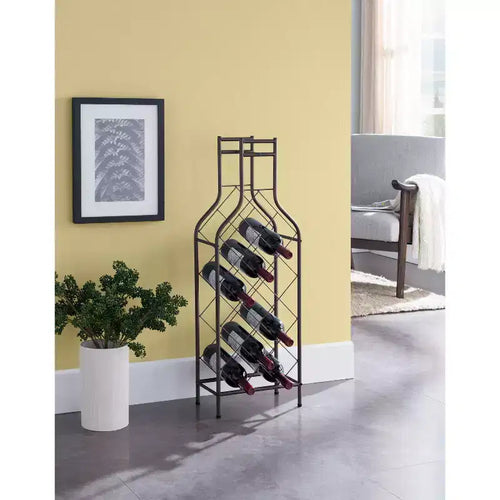 Kings Brand Furniture 12 Bottles Freestanding Floor Metal Wine Rack Wine Bottle Holders Stands for Home with Bottle Shape Bar Stand for Liquor, Pewter