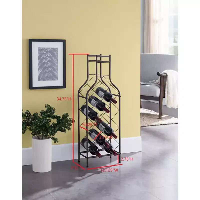 12 Bottiglie Portabottiglie da Vino in Metallo da Terra per la Casa con Supporto a Forma di Bottiglia per Liquori, Peltro