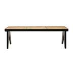 Panca Franco 55" Nera: Rattan Intrecciato a Mano, Base in Legno di Mango, Forma Rettangolare, Non Imbottita