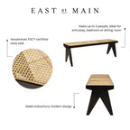 Panca Franco 55" Nera: Rattan Intrecciato a Mano, Base in Legno di Mango, Forma Rettangolare, Non Imbottita