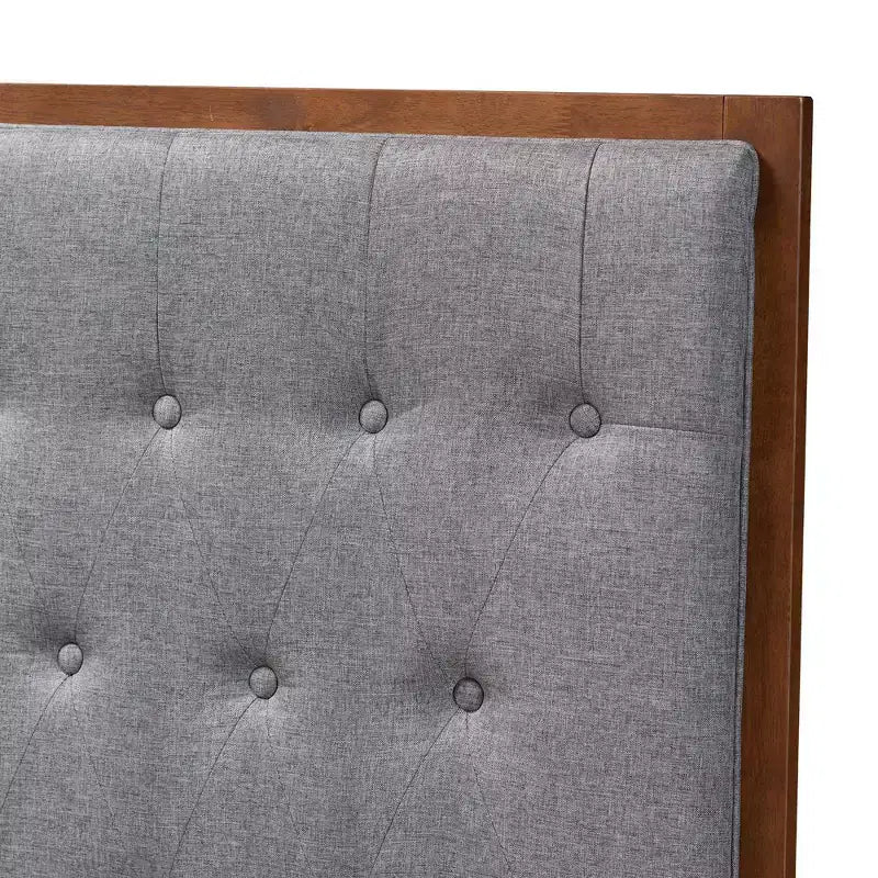 Testiera King Harumi in tessuto e legno grigio/marrone noce