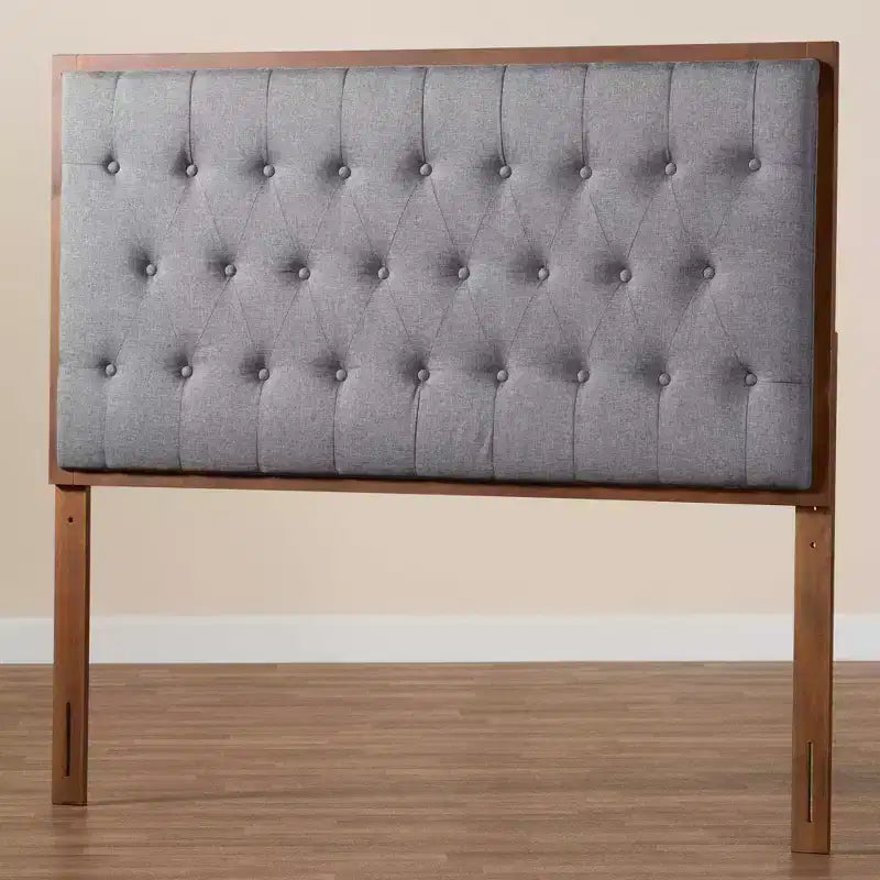Testiera King Harumi in tessuto e legno grigio/marrone noce