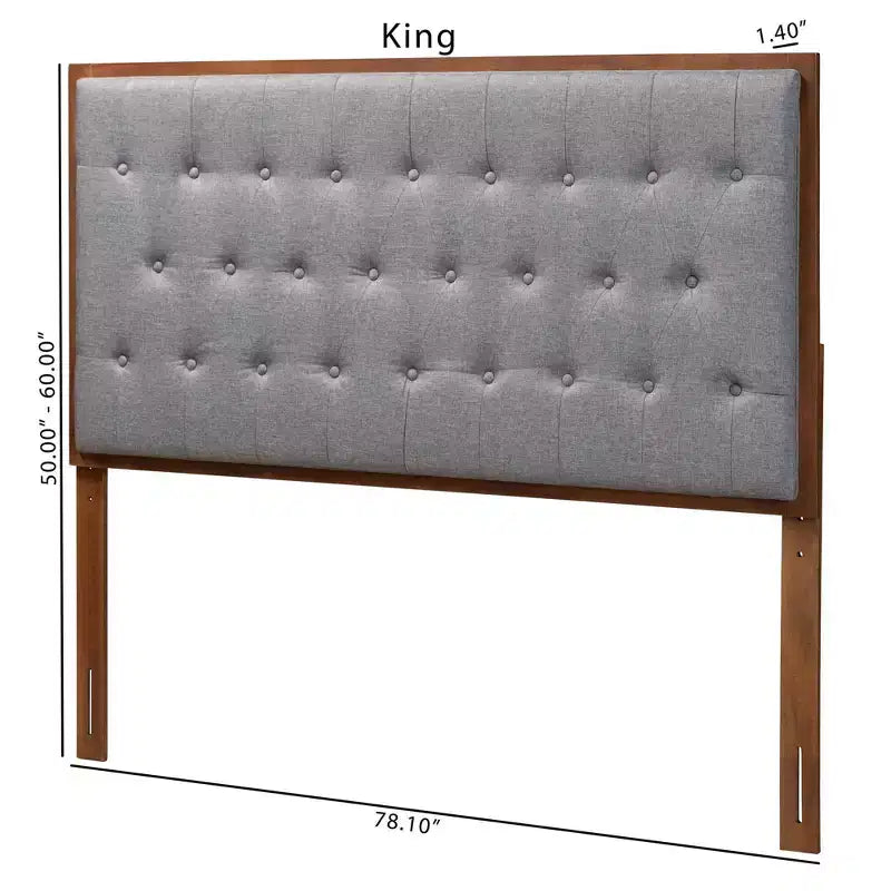 Testiera King Harumi in tessuto e legno grigio/marrone noce