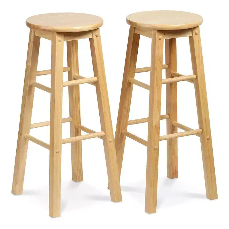 Sgabelli alti da cucina classici rotondi con seduta alta 29" per case, sale da pranzo e bar, senza schienale e con 4 gambe quadre, naturali (confezione da 8)