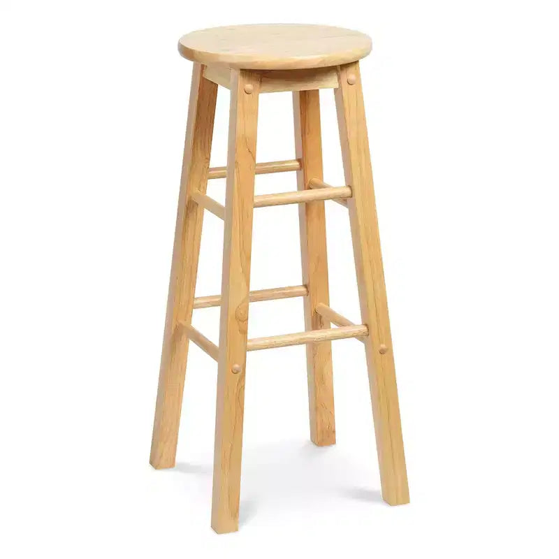 Sgabelli alti da cucina classici rotondi con seduta alta 29" per case, sale da pranzo e bar, senza schienale e con 4 gambe quadre, naturali (confezione da 8)