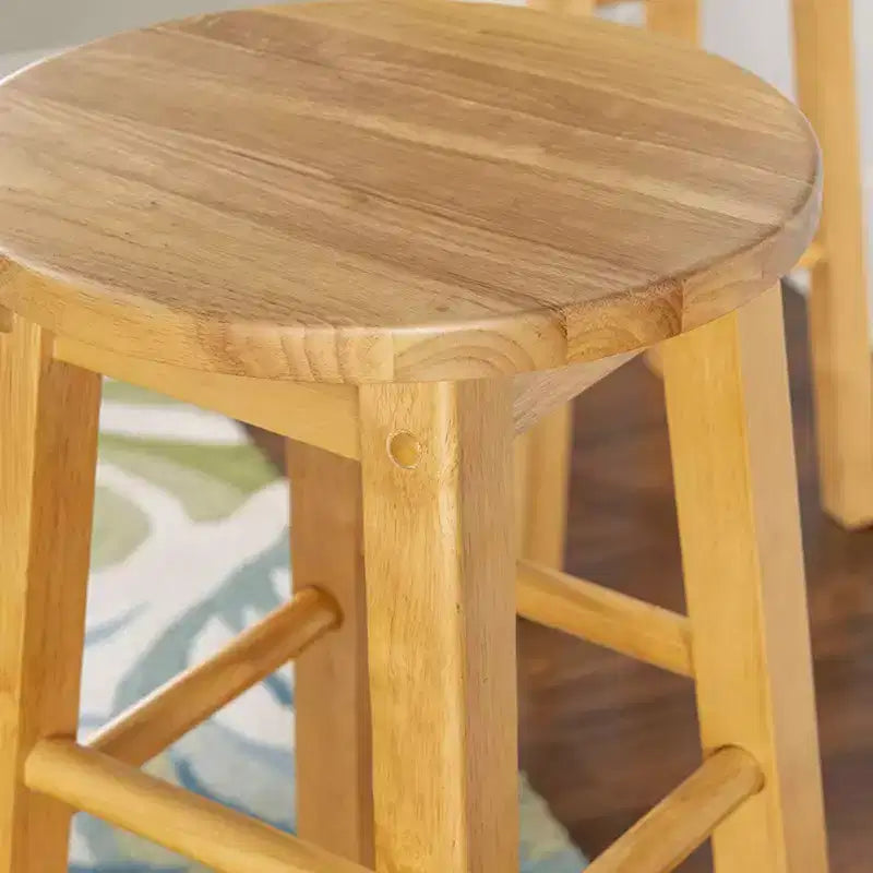 Sgabelli alti da cucina classici rotondi con seduta alta 29" per case, sale da pranzo e bar, senza schienale e con 4 gambe quadre, naturali (confezione da 8)