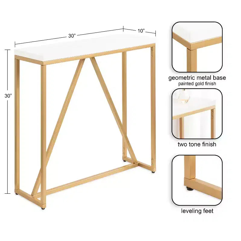 Consolle in MDF Rettangolare Truss, 30x10x30, Bianco e Oro