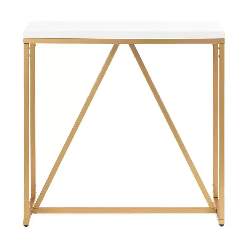 Consolle in MDF Rettangolare Truss, 30x10x30, Bianco e Oro