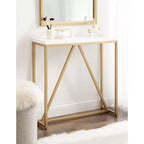 Consolle in MDF Rettangolare Truss, 30x10x30, Bianco e Oro