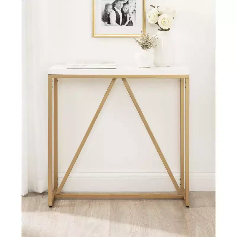 Consolle in MDF Rettangolare Truss, 30x10x30, Bianco e Oro
