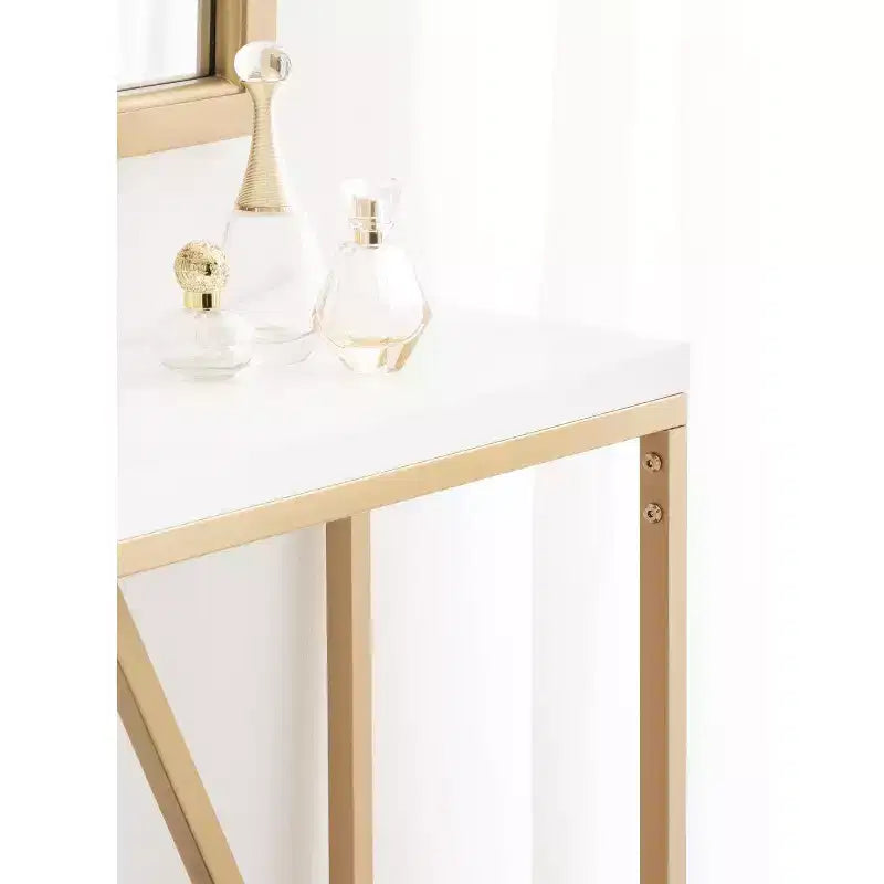Consolle in MDF Rettangolare Truss, 30x10x30, Bianco e Oro